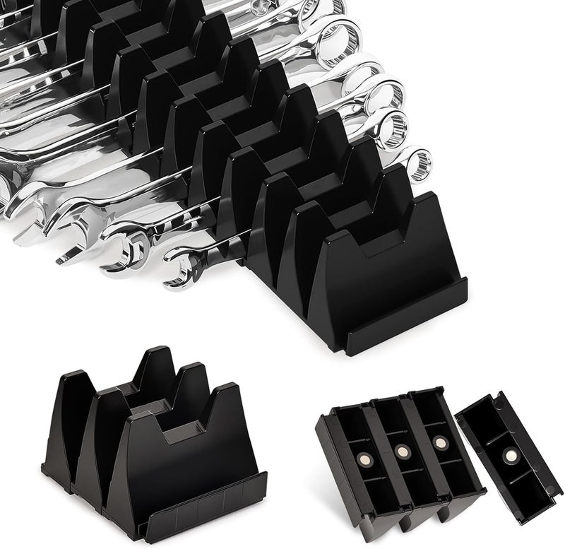 Monliful 60 pcs Magnetic Modular Wrench Organizer Wrench Holder - Wrenchs Tool Organizers for Tool Drawer Storage, Wrenchs Rack with Metric SAE Labels, Tool Storage Set Holder Festival for Mechanics - Image 1